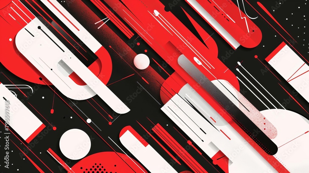 Aufkleber bold red white and black abstract geometric background with dynamic shapes and lines