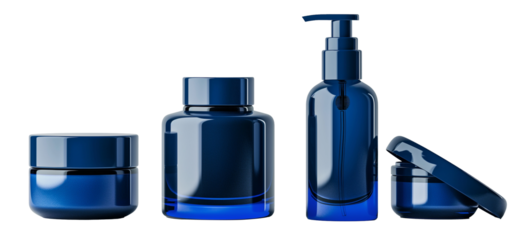 Blue cosmetic bottle mockup on transparent background