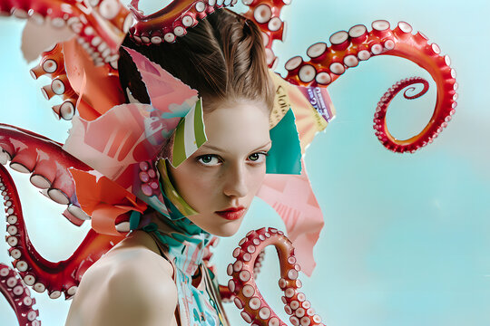 Portrait contemporain de femme m&ecirc;lant collage et photo