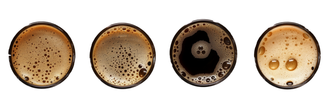 Top view of coffee bubble foam on a transparent background