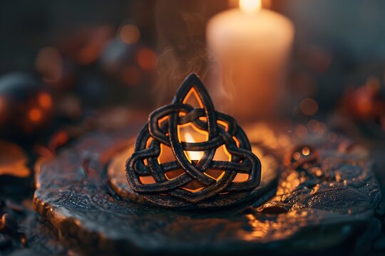 Captivating Minimalist Celtic Knotwork Design with Glowing Candle Flame
