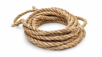 Obraz premium coiled manila rope isolated on white background nautical decor element cut out photo