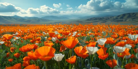 Field of Orange and White Flowers