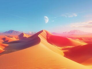 Design a surrealistic interpretation of the Sahara desert, highlighting its unique features and colors 8K , high-resolution, ultra HD,up32K HD