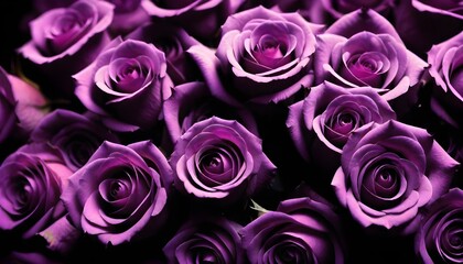 Lot of purple and violet roses macro background card