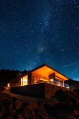 Modern House Under Starry Night Sky