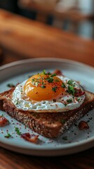 White plate with toast and egg