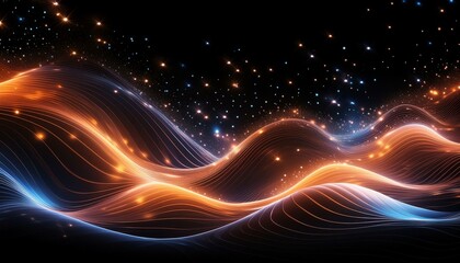 Fototapeta na wymiar 黒い背景の中で星の海が光を宿し、幻想的な輝きを放つエネルギー波のグラフィック、グラデーション、スタイリッシュで洗練されている