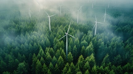 Wind Turbines Among Forest Trees