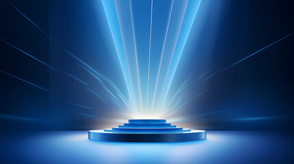 Round podium with shining blue light and digital technology elements