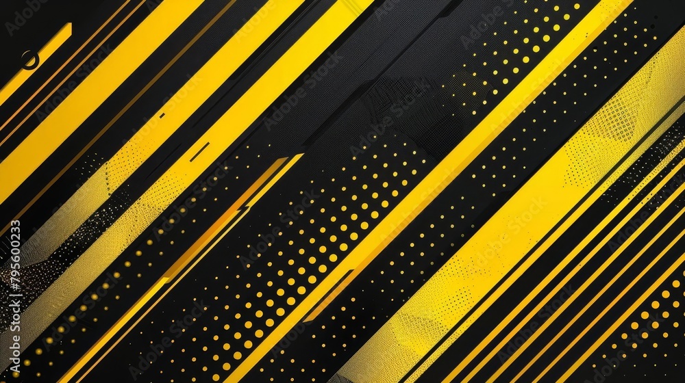 Aufkleber dynamic yellow and black diagonal geometric lines with dotted pattern abstract background