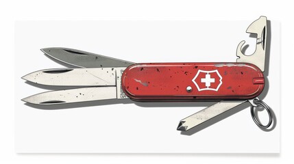 Aged Swiss Army knife with weathered paint on a cracked surface - obrazy, fototapety, plakaty