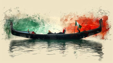 Traditional Venetian gondola against a vibrant abstract backdrop, capturing the essence of Italy