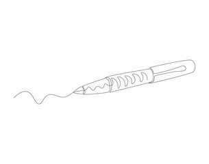 Continuous line drawing of pen. One line of ballpoint. Education concept continuous line art. Editable outline.