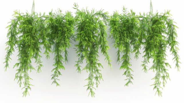 3d illustration of hanging plant asparagus densiflorus isolated on white background digital botanical render