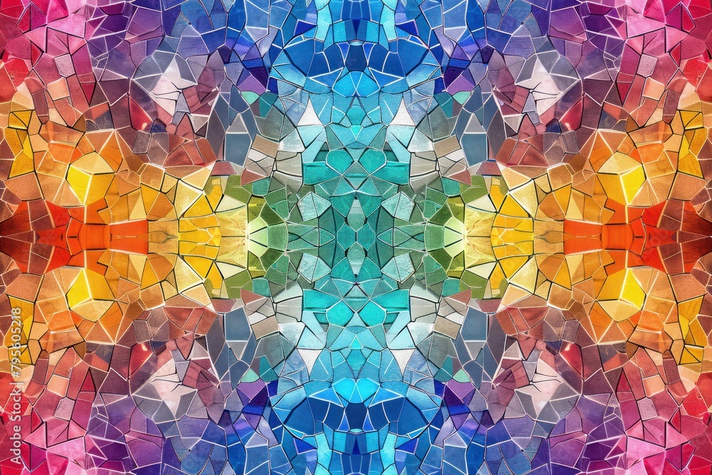 Poster a colorful mosaic of shapes and colors. the image is abstract and has a sense of movement and energy