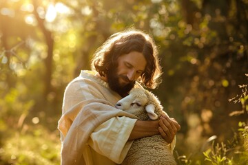 Jesus Christ with Easter Lamb - AI Generated. Beautiful simple AI generated image in 4K, unique.