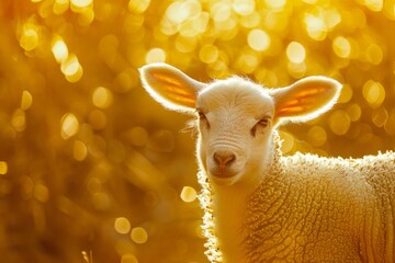 Naklejka premium Lamb Symbolizing Jesus Christ - Easter Concept. Generative AI.. Beautiful simple AI generated image in 4K, unique.