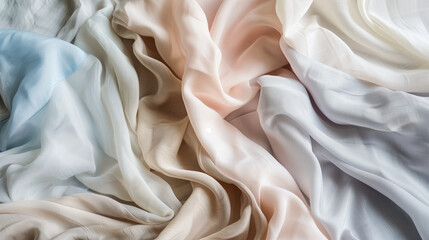 Obraz premium Gentle fabric tranquility: soft fabrics, delicate curves, pale tones for soothing backgrounds. Visuals depict serene elegance, perfect for calm projects