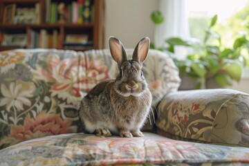 Rabbit in living room furniture animal mammal.