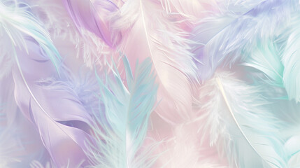 Obraz premium Whimsical feather backdrops showcase a collection of delicate pastel feathers, adding sophistication to decorative prints.