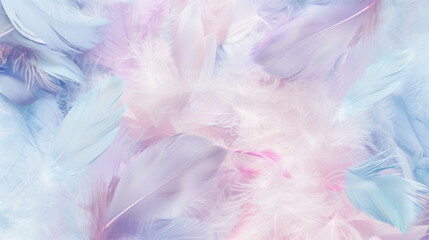 Obraz premium Delicate pastel feather backdrops display a stunning collection of soft, fluffy feathers, perfect for baby announcements.
