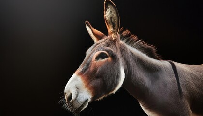 donkey close up head on black background