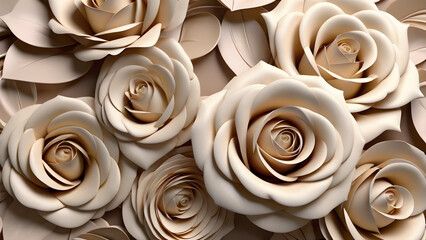 beige roses with petals in closeup