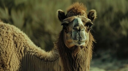 Obraz premium a close-up of a camel with brown fur and expressive eyes. Generative AI