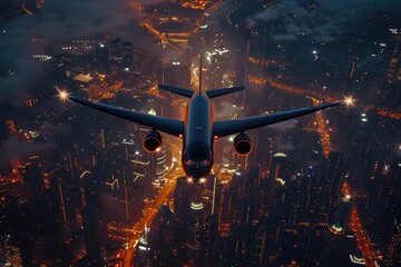 City's Guardian: Passenger Jet Patrolling the Night Sky