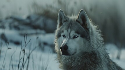 a lone wolf in a serene winter setting. Generative AI