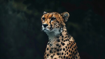 a close-up of a cheetah, set against a dark and blurred background. Generative AI