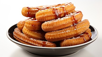 Mexican churos on a plate with sauce on the sides