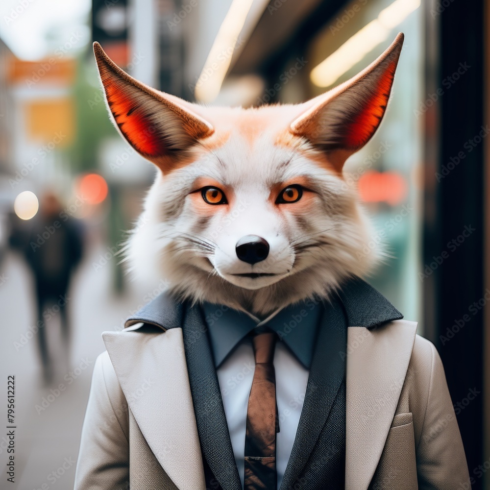 Canvas Prints white fox with black eyes a bow tie and coat red collar