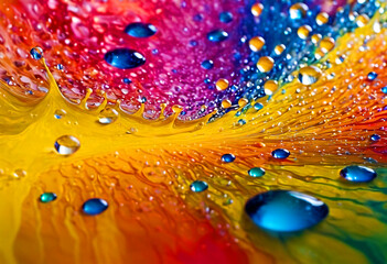 Bright abstract colorful background with drops, splash and bubbles