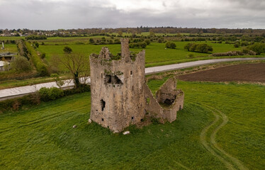 Wide aerial view of Srah Castle. Dramatic clouds and grand canal enhance the scene