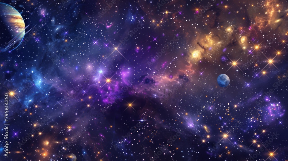 Wall mural mysterious cosmic landscape with planets and nebulae in deep space