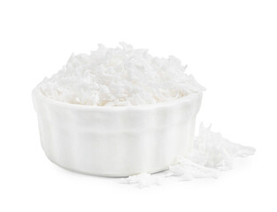 Coconut flakes in bowl isolated on white
