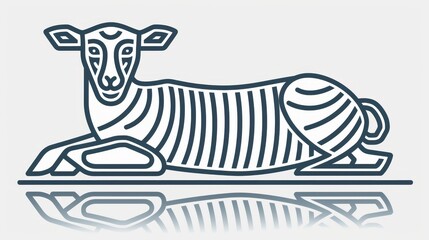 Obraz premium A black-and-white drawing of a sheep seated on a reflective surface, its body adorned with a rib-knit pattern