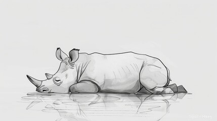  rhino lies down, head atop a rock in body of water