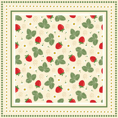 Color beige cute  ornament strawberry. Fashion berry scarf pattern-vector illustration. Headscarf scarf hijab pattern with geometric berry pattern.
