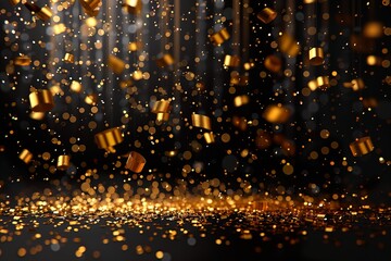 Golden confetti falling down isolated on transparent background - obrazy, fototapety, plakaty
