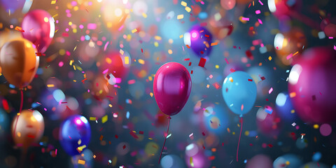 Explodierendes Konfetti mit schönen bunten Luftballons für Fasching und Party als Hintergrund Motiv, ai generativ