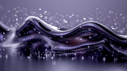   A wave of water, abstractly depicted, with droplets at its crest and base in the image's lower region