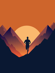 Silhouette of a Runner at Sunrise in Mountainous Terrain