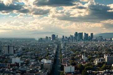 Scenery of  skyline of Mexico City amidst a bustling day. AI generated