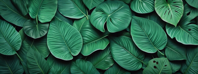 Tropical Tranquility, Green Texture Background of Abstract Nature Leaves, Offering Serene Desktop Wallpaper Options.