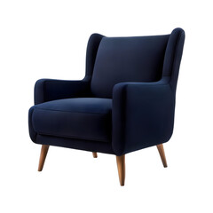 Midnight blue wool armchair, Transparent Background, PNG Format