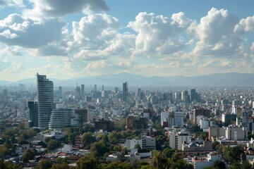 Scenery of  skyline of Mexico City amidst a bustling day. AI generated