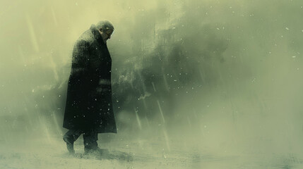 old man with Longing: Aching heart, wistful sighs, yearning for distant horizons. - obrazy, fototapety, plakaty